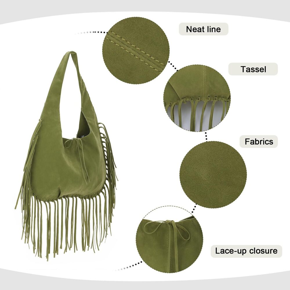 1967 vintage Fringe Shoulder Bags Western Hobo Handbags Vegan Faux Suede - Picture 5 of 7